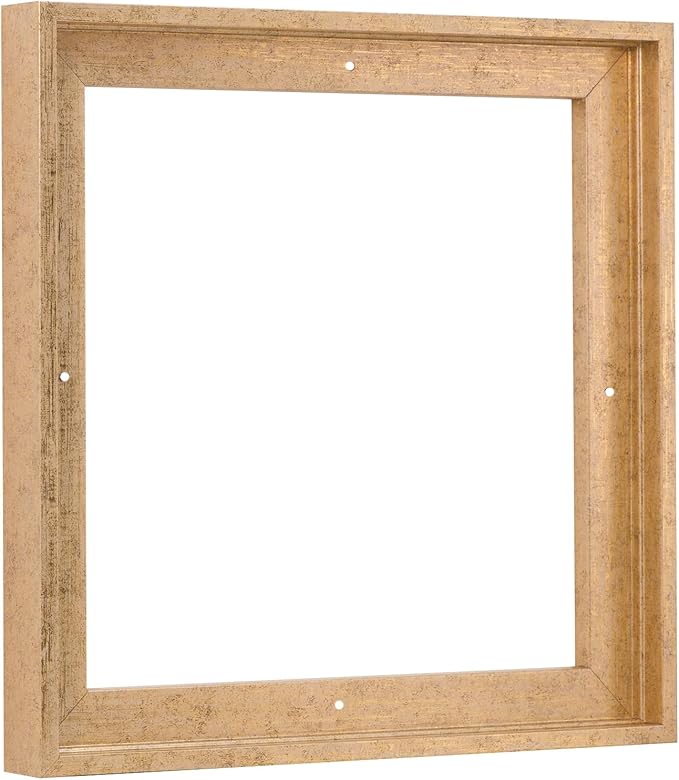 PIXY CANVAS Floater Frame 20x20 for 3/4 (0.75) inch Deep Canvas Paintings/Canvas Prints/Wood Canvas Panels/Wall Art/Wall Decor/Home Decor/Artwork (Scratched Gold & Cream, 20 x 20 inch, Square)
