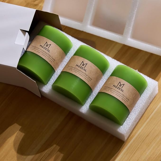MOZEAL 3" x 8" Hand-Poured Unscented Large Candle, Smokeless Rustic Pillar Candle Set of 2, Slow Burn, No Drip, Approx 150 Hours Burning, Wedding, Dinner, Spring and Home Decorative, Tall Lime Candle