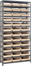 Quantum Storage Systems 1875-110IV Steel Shelving Unit with 4" Shelf Bins, 18" D x 36" W x 75" H, Ivory