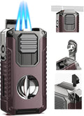 5-in-1 Butane Torch Lighter with Punch, Holder, Draw Enhancer and Tool, Windproof Triple Flame Lighters Gift for Men, Multifunctional Accessories Cool Lighters for Candles, Travel, Outdoor