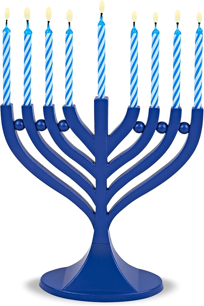 Zion Judaica Blue and Silver Set of 2 Mini Menorahs with 44 Birthday Candles Small Travel Minorah w/Chanukah Candles On-The-Go Hanukkiah Compact Hanukkah Candle Holder Menurah Chanuka Gifts Chanukiah