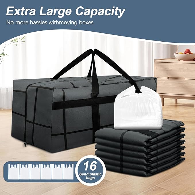 8Pack Extra Large Heavy Duty Moving Bags with Zippers & Reinforced Handles Heavy-Duty Storage Totes – Moving Boxes for Clothes, College Supplies, and Moving – Waterproof & Foldable (Extra Large)