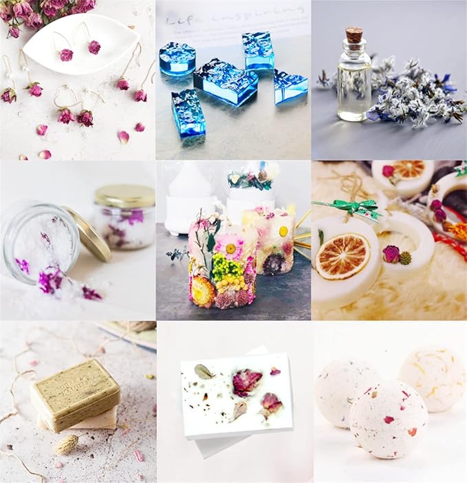 DoraMagic Natural Dried Flowers Kit 10 Bags, Dried Flowers Herbs for Soap Making, DIY Candle, Resin Jewelry, Bath (MultiColor2)
