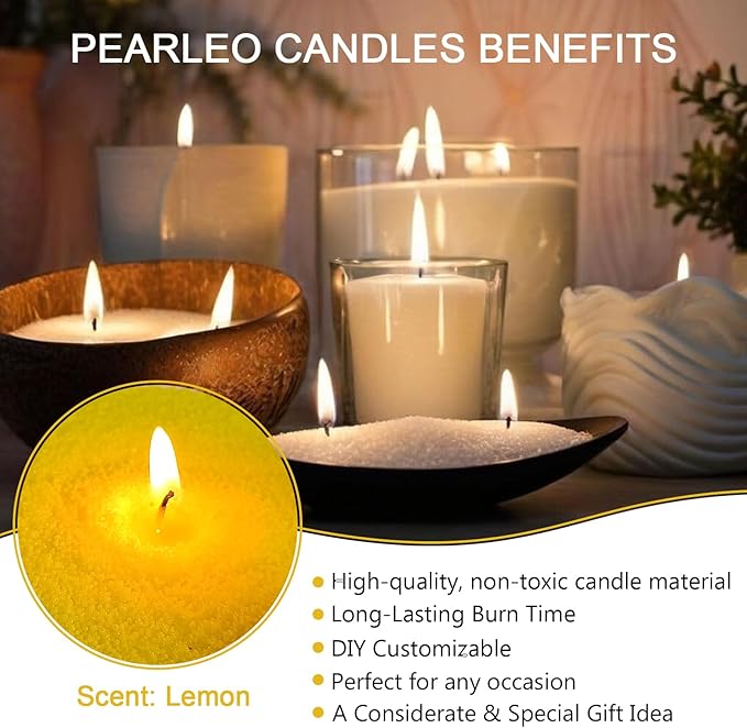 Pearled Candle 18oz(1.1lb)–MANNYCOM Yellow Lemon Scented with 30 Cotton Wicks Refillable Candles Burns up to 110 Hours Non Toxic for Handmade Wedding and Party Decorations