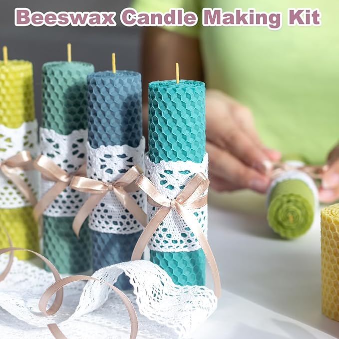 MECCANIXITY Beeswax Candle Making Kit,8x8 Inch 5pcs Orange Beeswax Candle Sheets with 1pcs Cotton Wick for DIY Craft Gift Making
