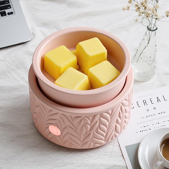 EQUSUPRO Wax Melt Warmer for Scented Wax - 4-in-1 Electric Ceramic Candle Wax Warmer Fragrance Wax Burner Melter for Home Office Decor & Gift for Women (Pink Leaf)