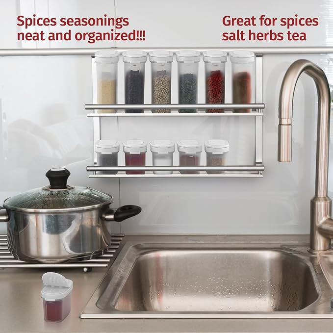 SIGNORA WARE Plastic Spice Containers – Spice Jar Set 8 Pack, 4 Mini, 4 Large – Spice Jars to Store Spices, Herbs, Marinade, Sugar, Salt, Pepper – Refillable Airtight Small Spice Jars with 2 Way Lids
