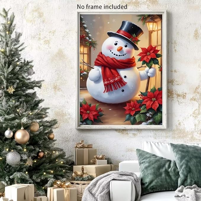 QZOTRXI 5D Snowman Diamond Art Painting Kits for Adults, Cute Christmas Snowman Round Full Drill Winter Diamond Art Crafts for Home Wall Decor Gift 16x20 Inch