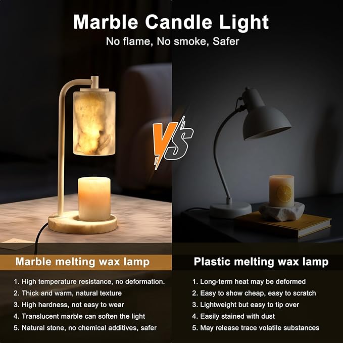 Marble Candle Warmer Lamp with Timer & Dimmer- Flameless Wax Melt Warmer, Electric Candles Warmer, Unique Textured Table Lamp for Jar Candles, Elegant Home & Bedroom Decor, Perfect Housewarming Gift