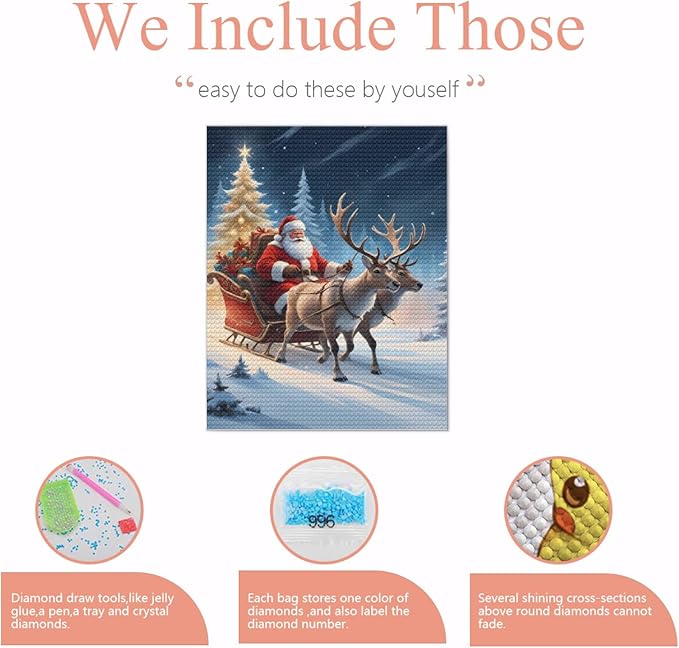 QZOTRXI Christmas Diamond Painting Kits,Santa Claus Elk Diamond Art Kit for Adults,5D Winter Paint with Diamond Full Drill for Home Wall Decor 10x12 Inch