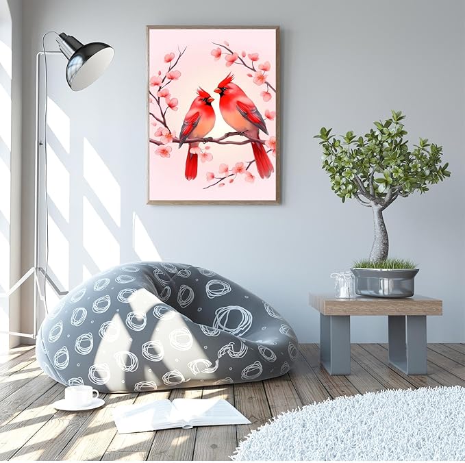 GUAIEUW Wreath of Red Birds in Love Diamond Painting Kit for Adults, Full Round Diamond Cardinal Bird 5D Diamond Painting DIY Art Crafts for Winter Home Wall Decor Holiday Gift 16x20 Inch
