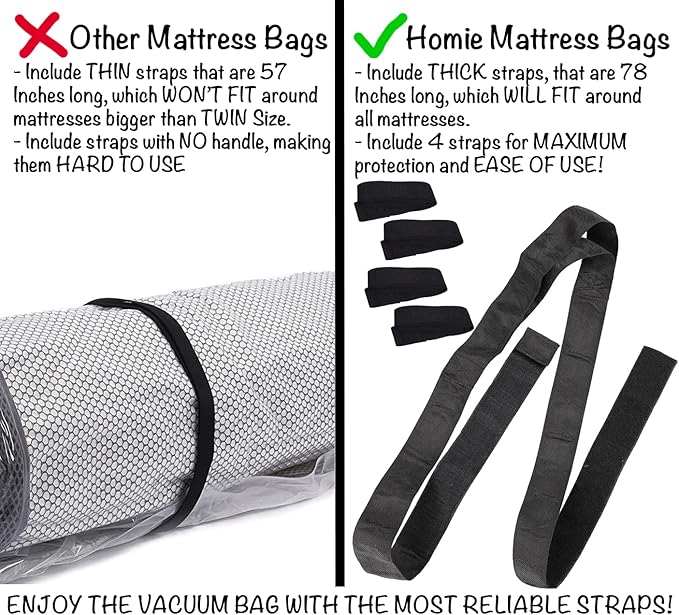 Mattress Vacuum Bag for Moving, Vacuum Seal Mattress Bag for Memory Foam or Inner Spring Mattresses, Compression and Storage for Returns, Leakproof Valve and Double Zip Seal (Twin/Twin-XL)