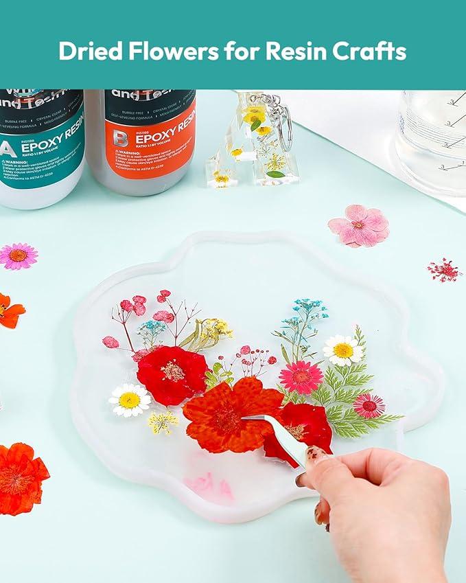 Dried Flowers, Resiners 58Pcs Pressed Flowers for Craft Red Real Natural Dried Flowers Dry Leaves Kit for DIY Making Crafts Resin Soap Candle Scrapbook Supplies Card Making Jewelry