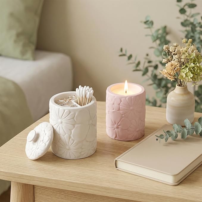 Cylindrical Embossed Flower Storage Jar Silicone Mold, Floral Design Candle Holder Mold for DIY Aromatherapy Plaster, Candles, Resin Crafts - Eco-Friendly Home Decor Gift