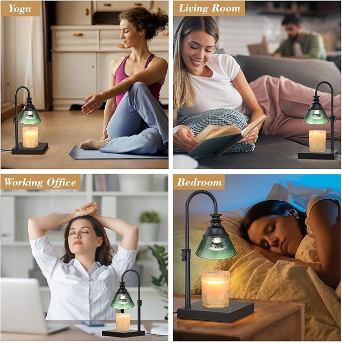 Uflatek Electric Candle Warmer Lamp with Timer, Adjustable Height Dimmable Lamp with 2 Bulbs, Dark Green Jar Candle Melting Warmer, Vintage Home Decor, Housewarming Gift for Women and Moms