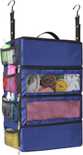 esouler Suitcase Organizer, Travel Luggage Organizer hanging packing cubes for travel，portable hanging travel shelves Collapsible closet organizer for Carry-on (Navy blue, Medium)