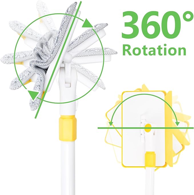Baseboard Cleaner Tool with Long Handle,Wall Cleaner Mop with Extendable Handle 1 Stiff Bristles mop Head and 4 Reusable Cleaning Pads，Duster for Cleaning Tile Ceiling Window Skirting Board