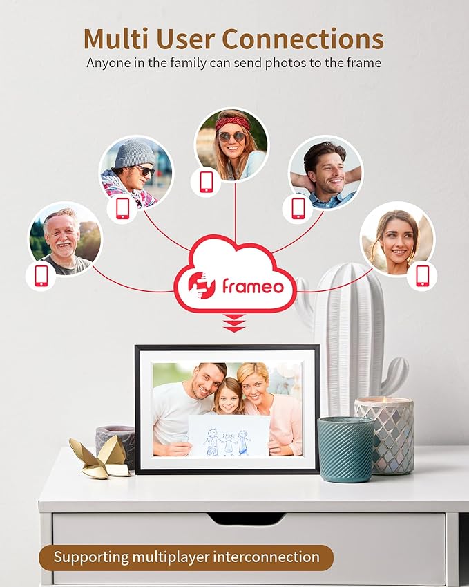 Frameo 10.1 Inch Digital Picture Frame，WiFi Electronic Frame，1280 * 800IPS HD Touch Screen， Smart Digital Photo Frame,32GB Storage, Wall Mountable, Share Instantly, Birthday Gifts for Women, Mom