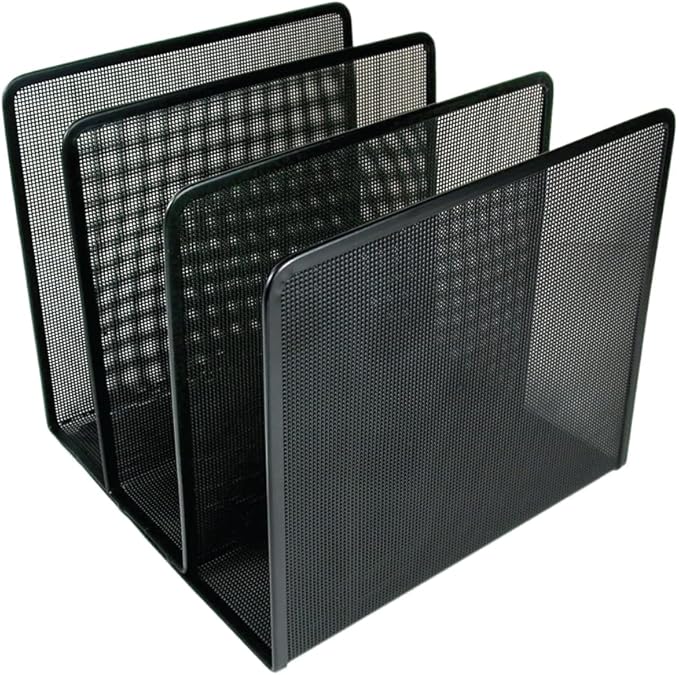Artistic Contemporary Mesh Metal Desktop File Sorter for Neat and Organized Surfaces in Office, School, and Home, Black