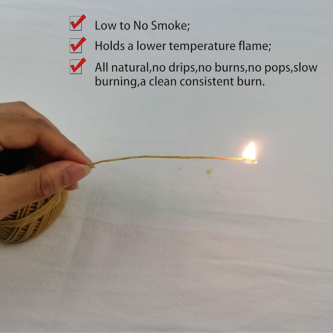 MILIVIXAY Hemp Wick with Natural Beeswax Coating, Edible Grade Beeswax, 200 FT Spool, Standard Size (1.0mm),Unbleached, Un-Dyed and 100% Organic, Perfect Alternative to Butane Lighters and Matches.