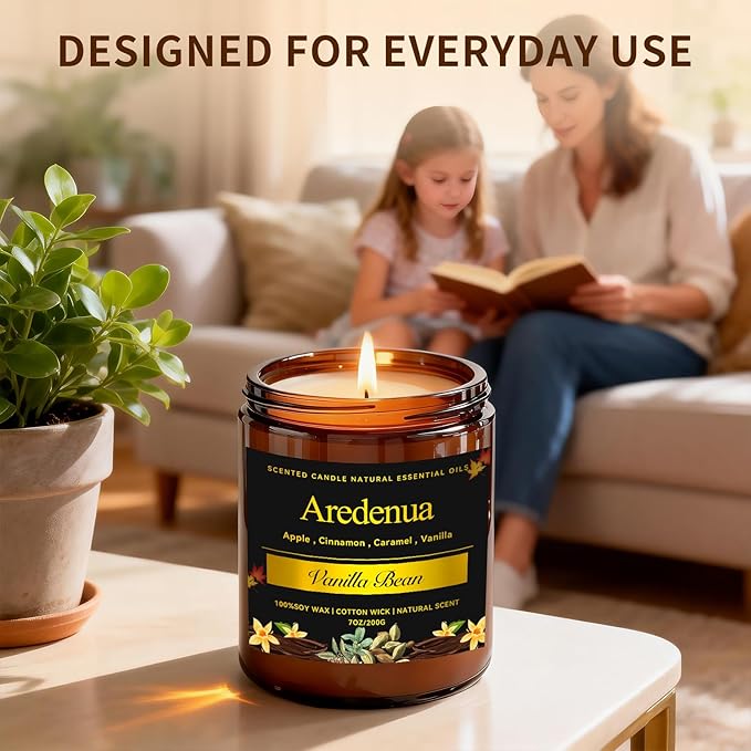 Vanilla Bean Odor Eliminating Candles | Vanilla Bean Scented Soy Candle for Home, Air Freshening & Cozy Vanilla Scent, Relaxing Home Scented Candles, Cozy Winter Candle Gift for Women & Men