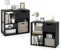 LOKO 3-Cube Bookshelf with Drawer Set of 2, 2-Tier Open Shelf Bookcase, Freestanding Display Shelf, Modern Home Storage Organizer, Shelving Unit for Living Room, Bedroom, Study, Office (2, Black)