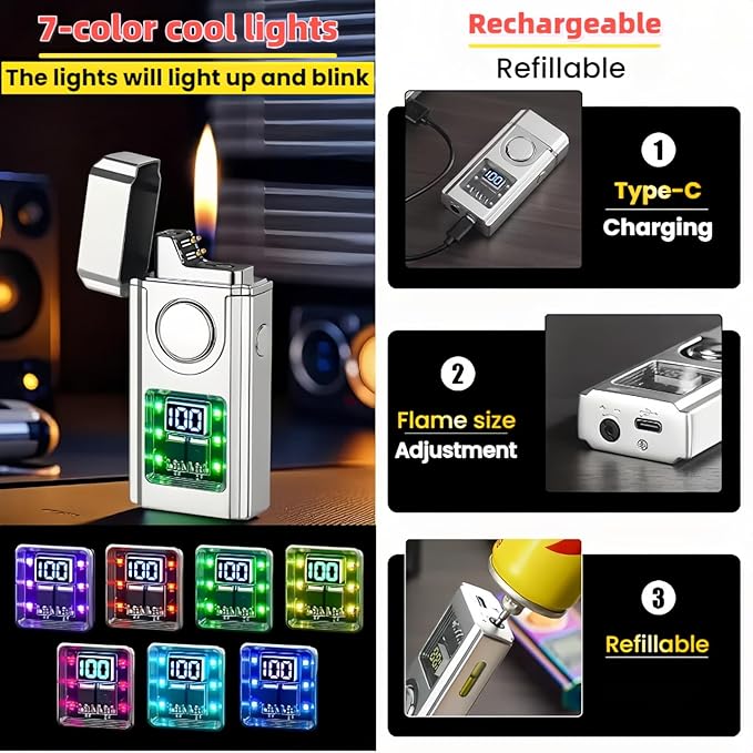 Smart Voice-Activated Lighter - 3 Flames (Blue Torch, Soft Flame & Dual Arc) - Windproof Refillable & Rechargeable Butane Lighters with Multiple Ignition Methods (Without Fuel) (Colored Ice)