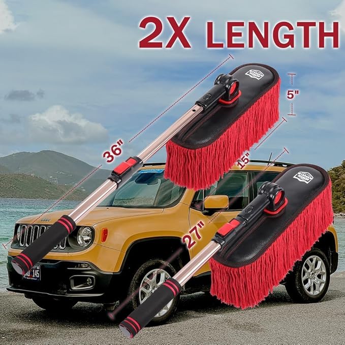Car Cleaning Supplies Duster, Exterior Scratch Free with Wax Cotton Hair, Dust Brush with Extendable Telescoping Handle to Remove Dust Pollen for RV Truck Motorcycle, Gifts for Men Women