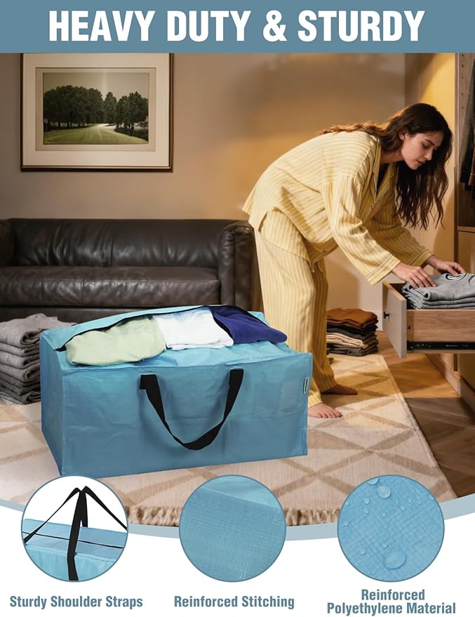 WORKPRO 8 Pack Extra Large Moving Bags with Zippers & Carrying Handles Backpack Straps, Heavy-Duty Storage Tote for Space Saving & Storage, Alternative to Moving Box (Dusty Blue)