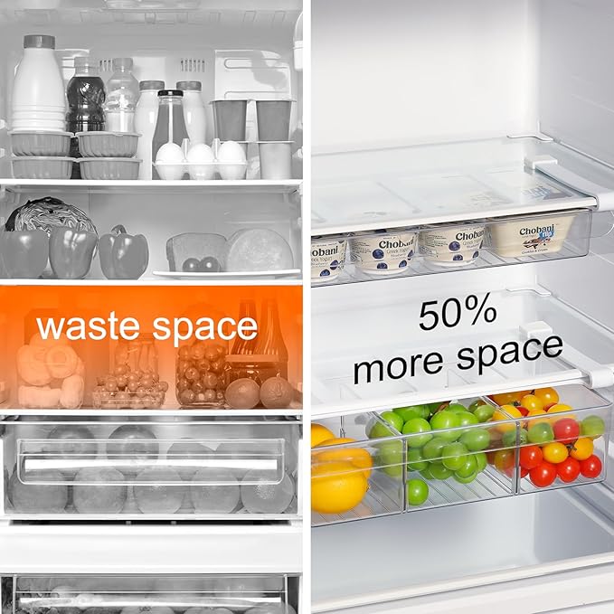 Pull-Out Fridge Drawer Organizer - Under Shelf Storage Bins for Cheese Slices, Deli Meat & Small Items - Space Saving Refrigerator Organizer (2" Height x 8.66" Width)