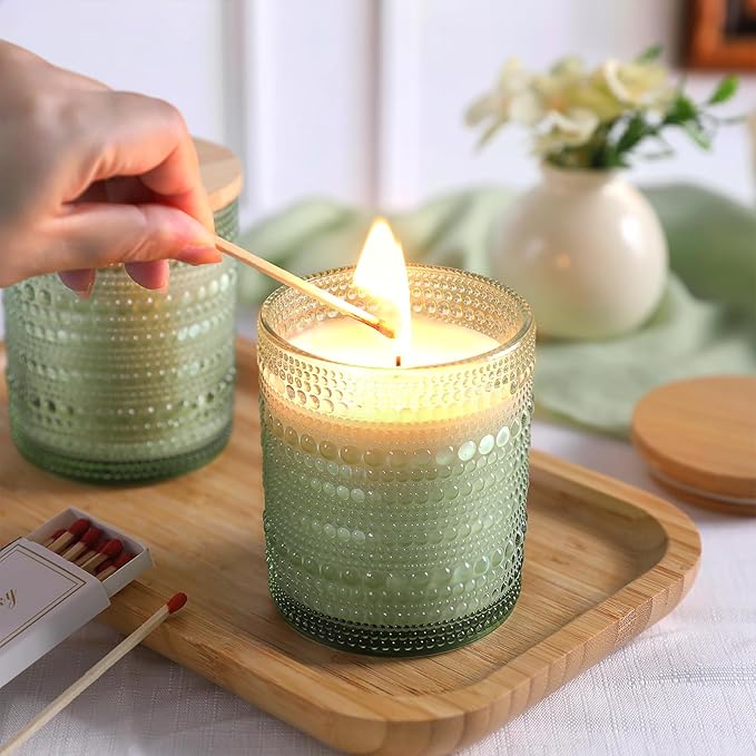 DARJEN 12 Pack Green Candle Jars for Making Candles- 8 OZ Empty Glass Candle Making Jars with Bamboo Lids and Labels, Candle Containers Candle Making Jars for DIY Gifts