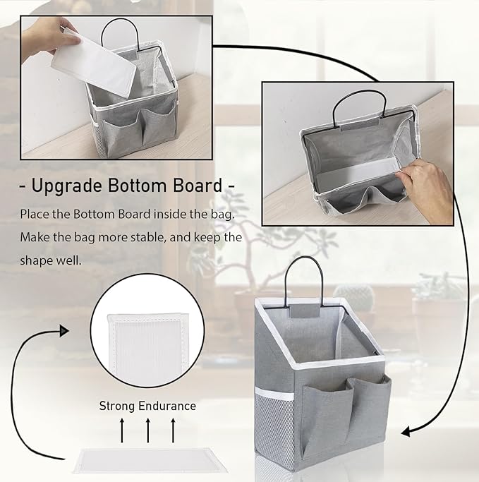 Kanrichu 1pcs Wall Hanging Storage Bag, Wall Hanging Baskets for Organizing as Over the Door Organizer, Wall File Organizer, Rv Storage and Organization. For Bedroom, Office, Camper (Gray-Upgraded)