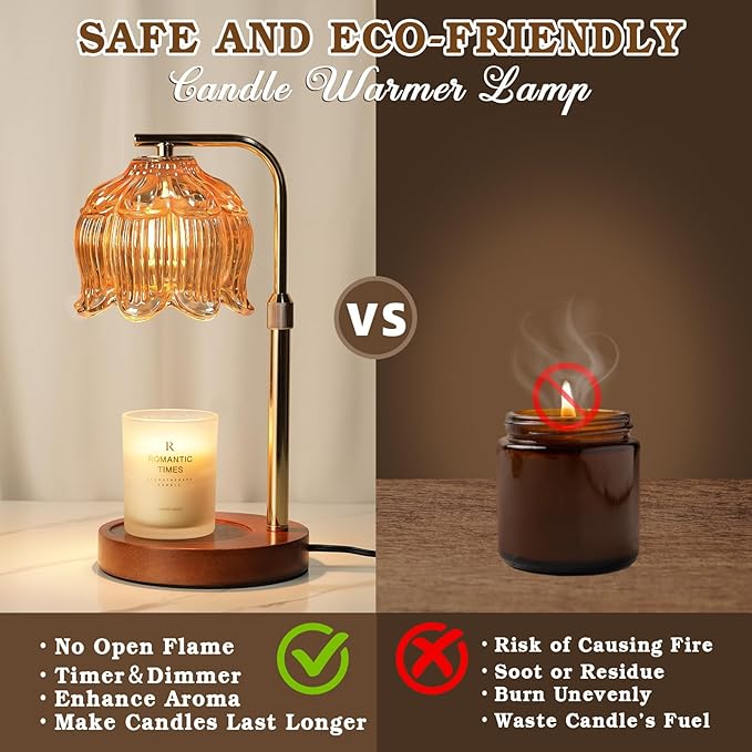 Funistree Candle Warmer Lamp for Yankee Candles, Height Adjustable Candle Heater Lamps with Timer, Christmas Birthday Gifts for Women Mom, House Warming New Home Room Decor, with 2 Bulbs