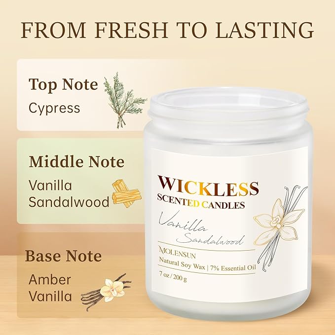 Vanilla Sandalwood Wickless Candle for Candle Warmer Lamp with 10ml Essential Oil for Custom Aroma, Flameless Non-Toxic Soy Scented Candle for Home, Monter's Day or Birthday Gifts for Women & Men