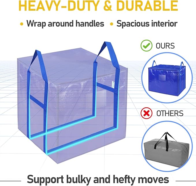TICONN 6 Pack Extra Large Moving Bags with Zippers & Carrying Handles, Heavy-Duty Storage Tote Moving Boxes for Space Saving (6 PK, 75 Gallon)