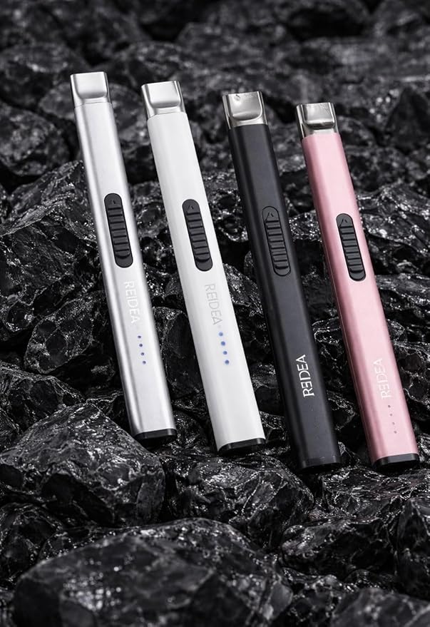 REIDEA Lighters 2 Pack R1 Flat Electronic Candle Lighter, Windproof Flameless USB Rechargeable Arc Lighter with Safe Button and Power Indicator for Candle, BBQ and Fireworks, Champagne and Rose