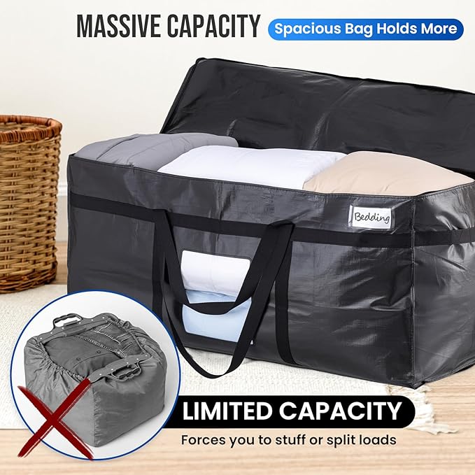 TAILI 69 Gallon Extra Large Storage Bags, XXL Black Heavy Duty Moving Bags For Storage with Visible Window, Wrap Around Handles, Totes for Space Saving, Alternative to Moving Boxes (2 Pack)