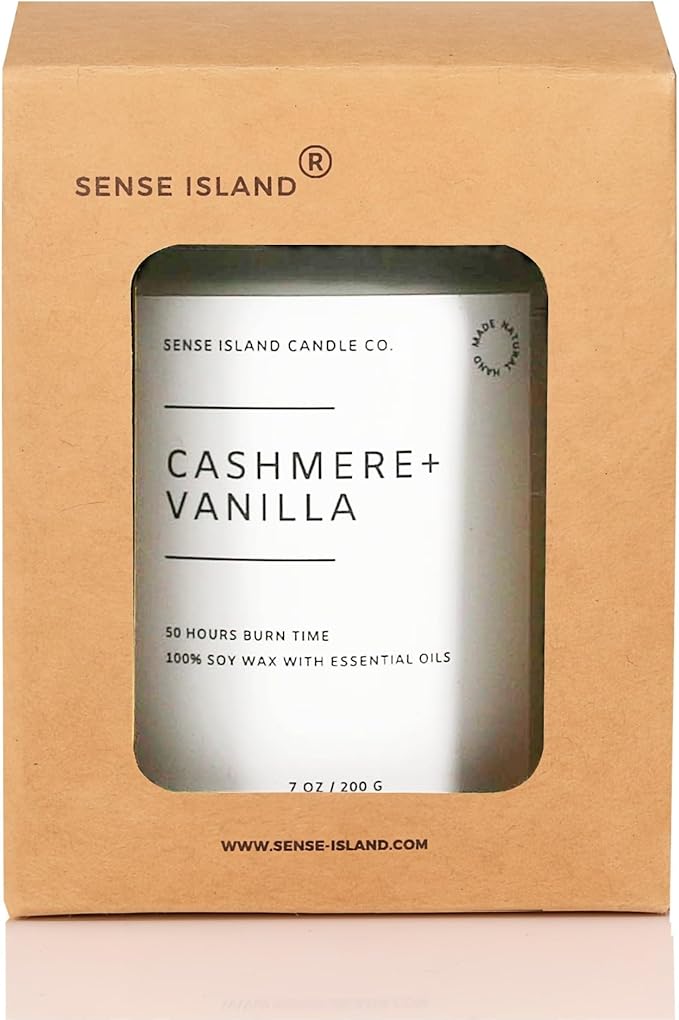 SENSE ISLAND Cashmere Vanilla Scented Candle for Home Scented 50+ Hrs Highly Scented Creamy Vanilla Velvet Cashmere | 100% Natural Soy Candle Gifts for Women Vanilla Candles for Cozy Holiday