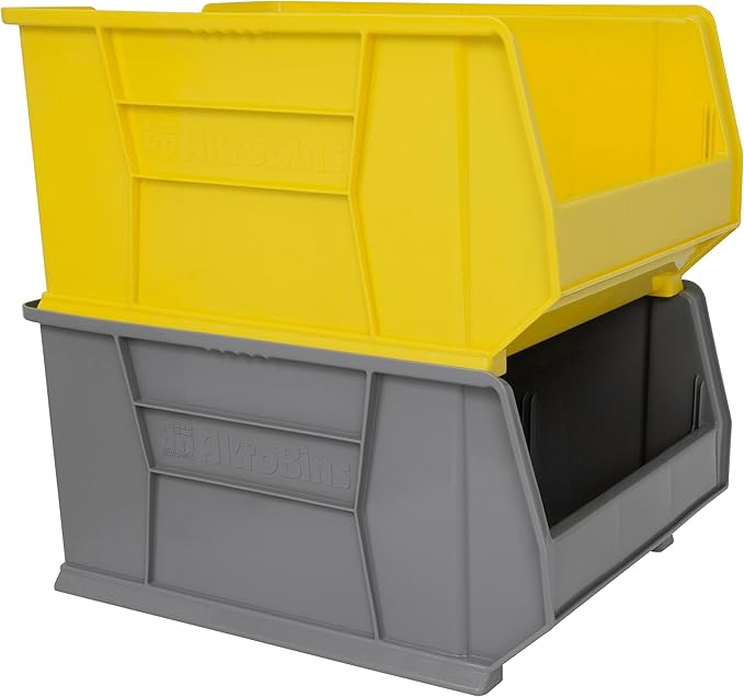 Akro-Mils 30289 Super-Size AkroBins Plastic Storage Bins, Space-Saving Stackable Bins for Garage, Classroom, Warehouse Organization, 24" L x 18" W x 12" H, Yellow, 1-Pack