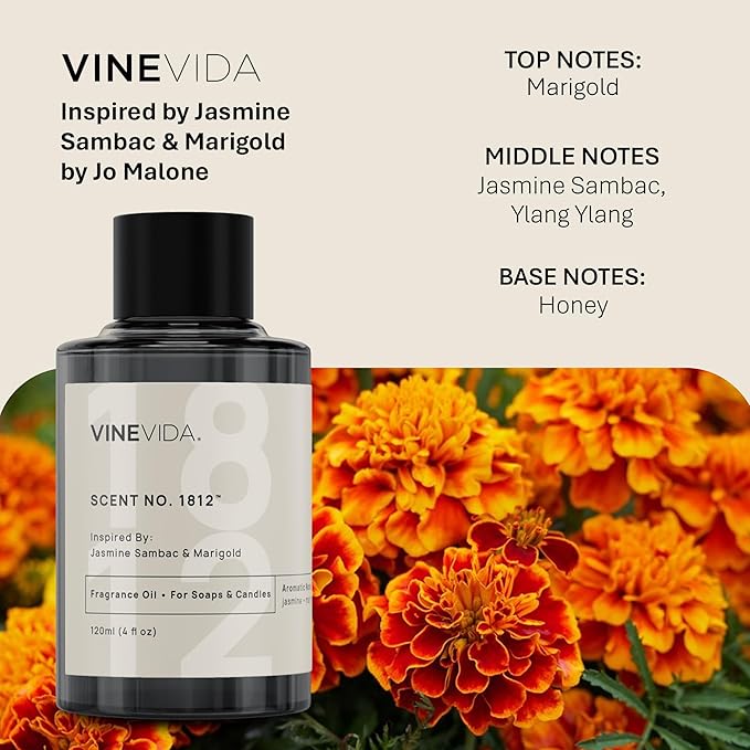 VINEVIDA [10mL] Jasmine Sambac & Marigold Fragrance Oil for Candle Making - Natural Candle Oil Scents - Soap Making Essential Oil - Made in USA