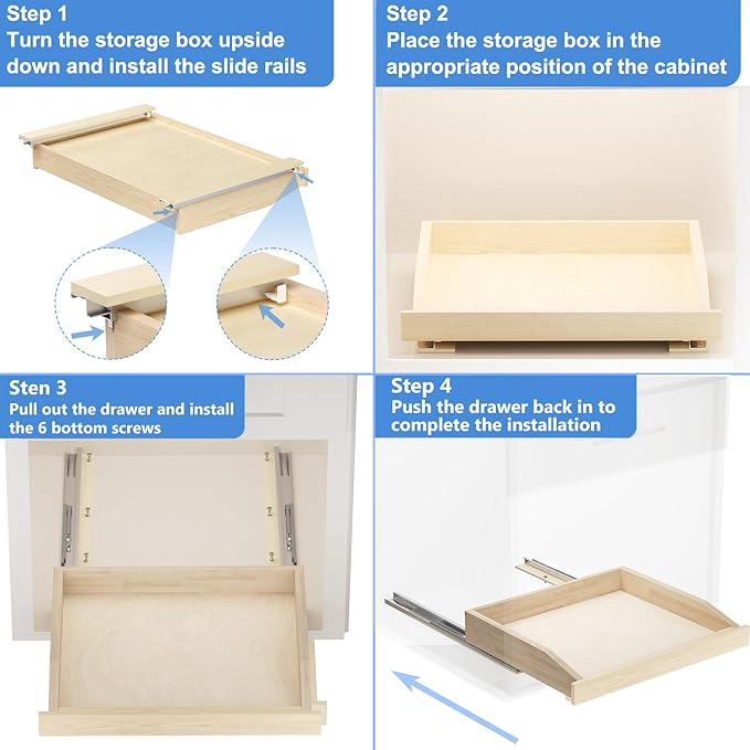 ROOMTEC Pull Out Cabinet Organizer with Soft Close, 13-1/2" W x 21" D, Pull Out Cabinet Drawer for Kitchen cabinets, Pull Out Cabinet Shelf, Finished, Bottom Assembly