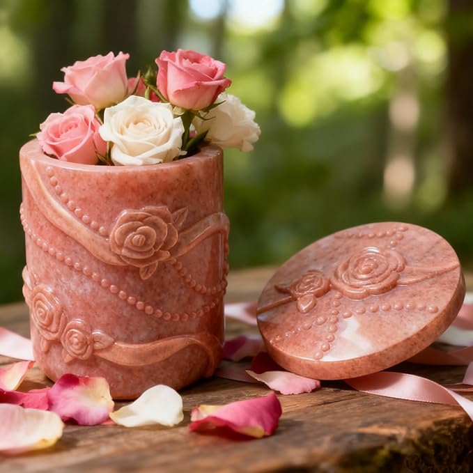 1 Pc Pearl Ribbon Rose Resin Jar Mold with Lid Delicate Cylindrical Flower Pot Candle Mold for Plaster Cement Concrete Epoxy DIY Home Decoration Jewelry Storage Box Candlestick Candy Jar