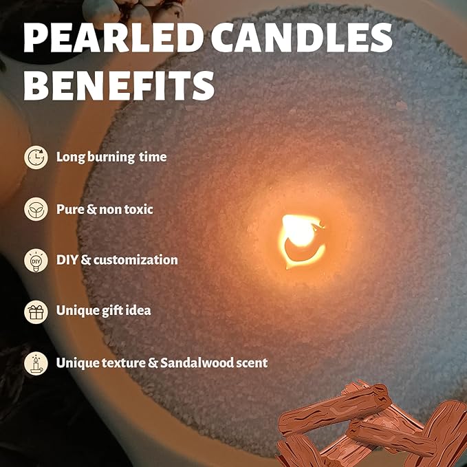Sandalwood Scented White Pearled Candle 70.5oz Luxury Sand Candle Granulated Wax - 120 Cotton Wicks – Wax for Candle Making Decorative Candles Smooth and Clean Burning Lasts up to 400 Hours