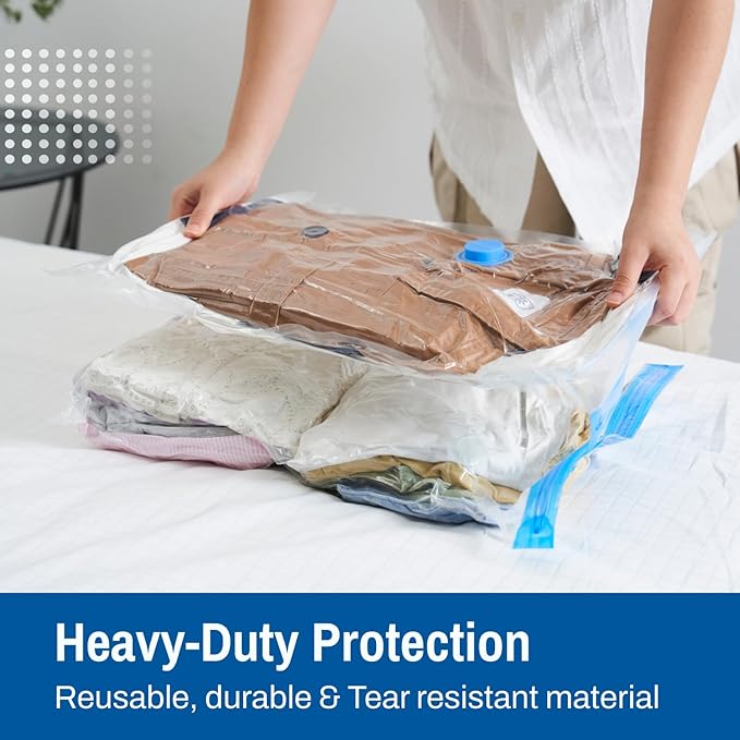 Premium Space Saver Vacuum Storage Bags - Space Saver Bags Jumbo 6 Pack - Save 80% More Storage Space - Reusable, Double Zip Seal & Leak Valve, Includes Travel Hand Pump