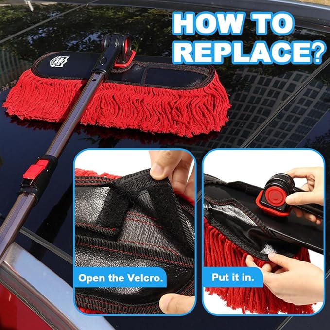 Suitable for Ride Kings Car Duster,Car Duster Replacement Kit,Scratch Free，Feather Duster for Truck,SUV,RV and Motorcycle,Wax Cotton Hair(2Mops & 1Board)
