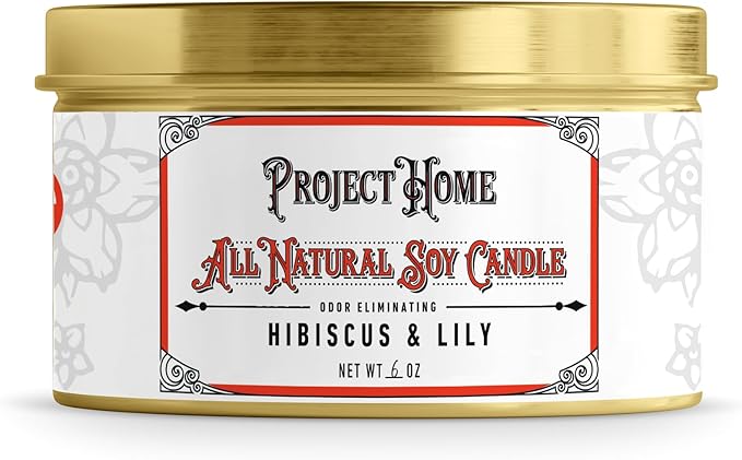 Project Sudz Project Home Candle – 100% Soy Wax Pet Odor Eliminating Candle | Tobacco Vanille, Coco Limone, Sea Salt | Eco-Friendly, Upscale Look, Long-Lasting & Safe (Hibiscus & Lily)