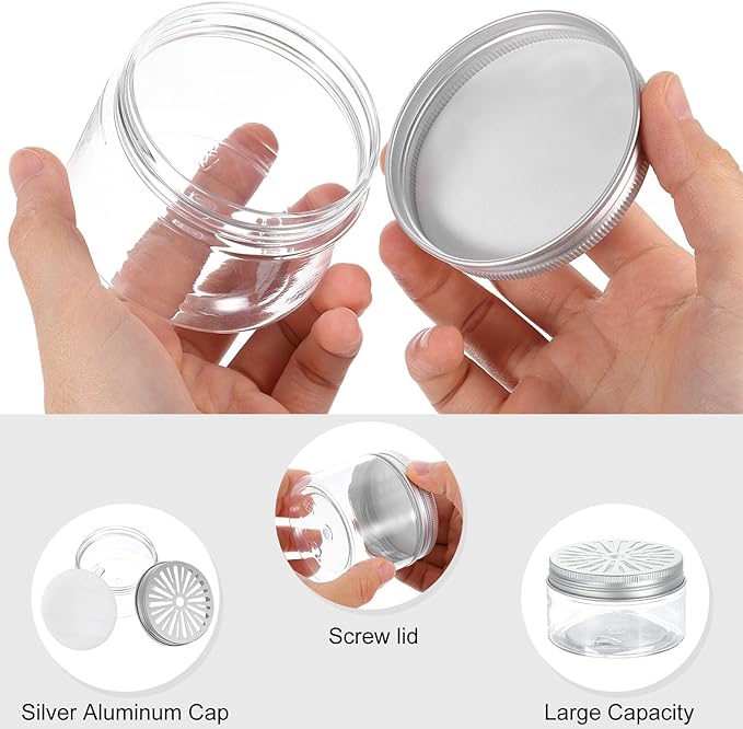 HARFINGTON 8 Pcs Empty Scent Beads Storage Container 3.4oz/100ml Air Freshener Tins Round Refillable Spice Containers Plastic Jars Sample for Air Freshener Candles Travel Storage
