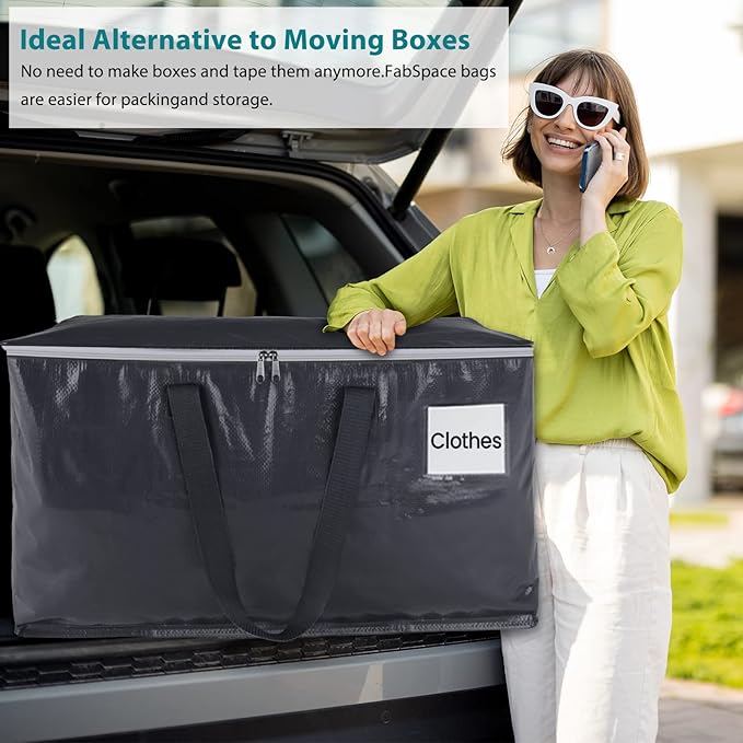 Fabspace Moving Bags Heavy Duty with Strong Zippers and Handles Collapsible Moving Supplies, Storage Totes for Packing & Moving Storing 125L 6Pack
