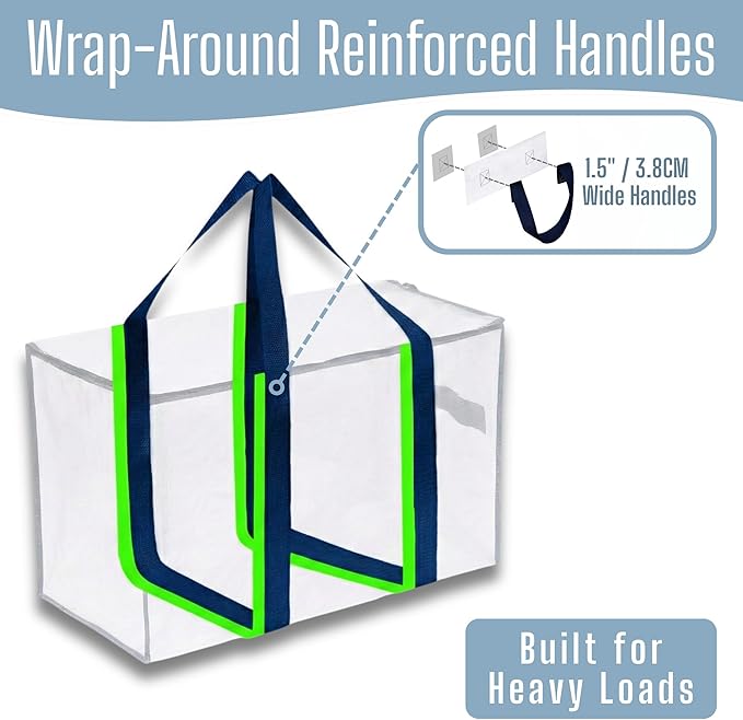 VENO 6 Pack Heavy Duty Moving Bags, Extra Large Storage Bags with Reinforced Handles & Strong Zippers, Foldable & Reusable Moving Box Alternative for Clothes & Dorm Storage
