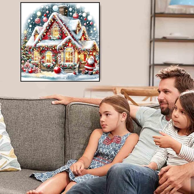 VIGEGU Christmas House Paint by Numbers Kit for Adults with Framed,Paint by Number DIY Acrylic Adult Paint by Number Kits for Wall Decor 10x10in